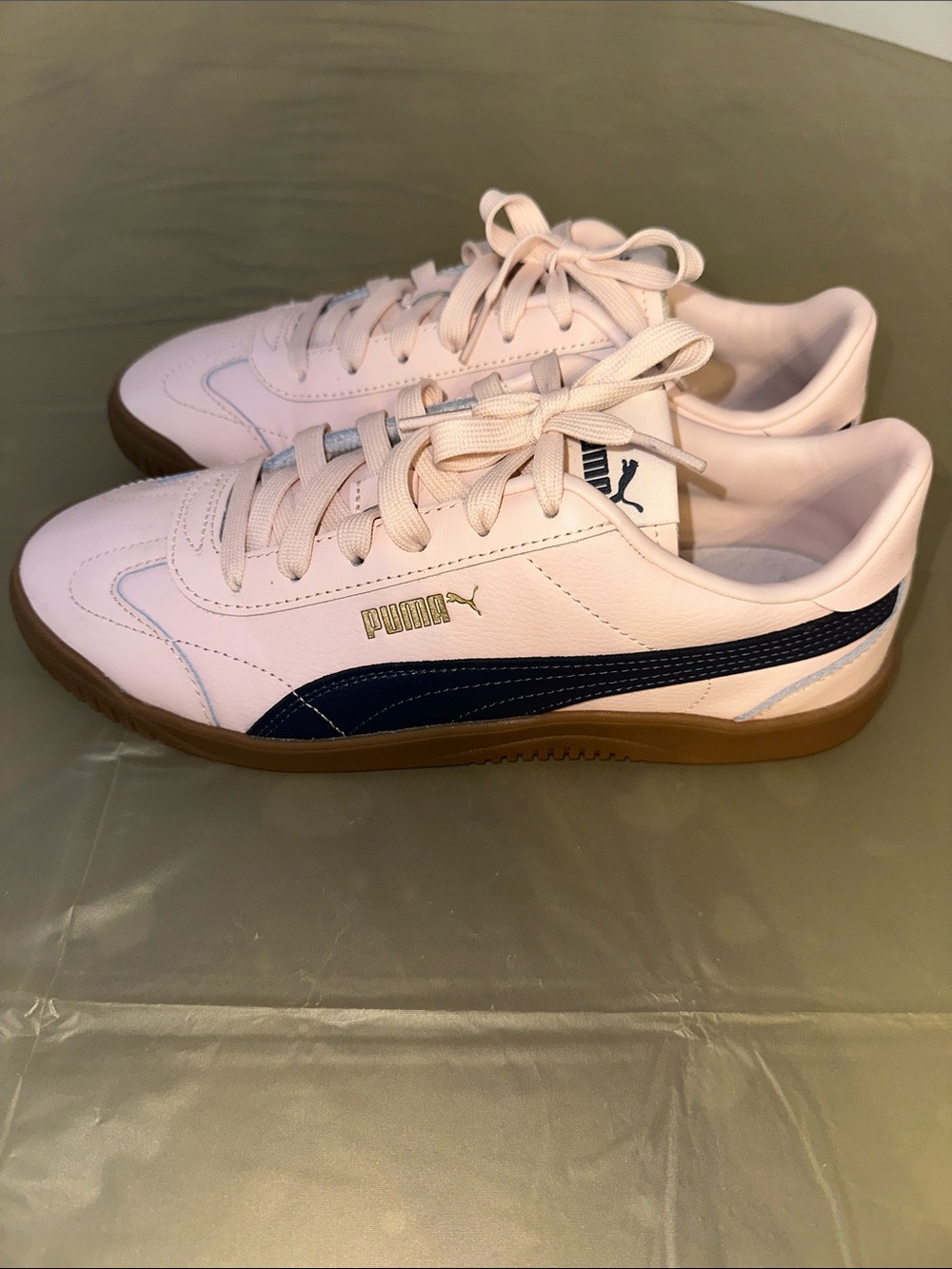 Puma Women’s Pale Pink Sneakers with Navy Stripe and Gum Sole
